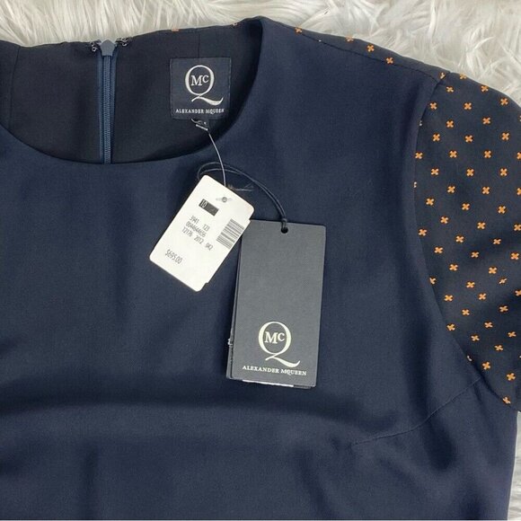 Alexander McQueen Women's NWT Navy Blue Cross Designer Luxury Dress‎ IT 44/C37 - Picture 6 of 13